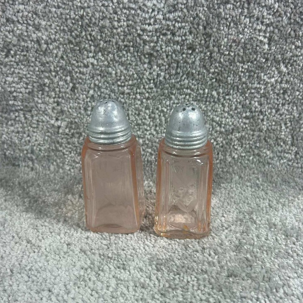 Depression Pink Etched Glass Salt and Pepper Shakers Vintage Set